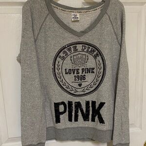 PINK Victoria's Secret Gray V-Neck Sweater with Logo